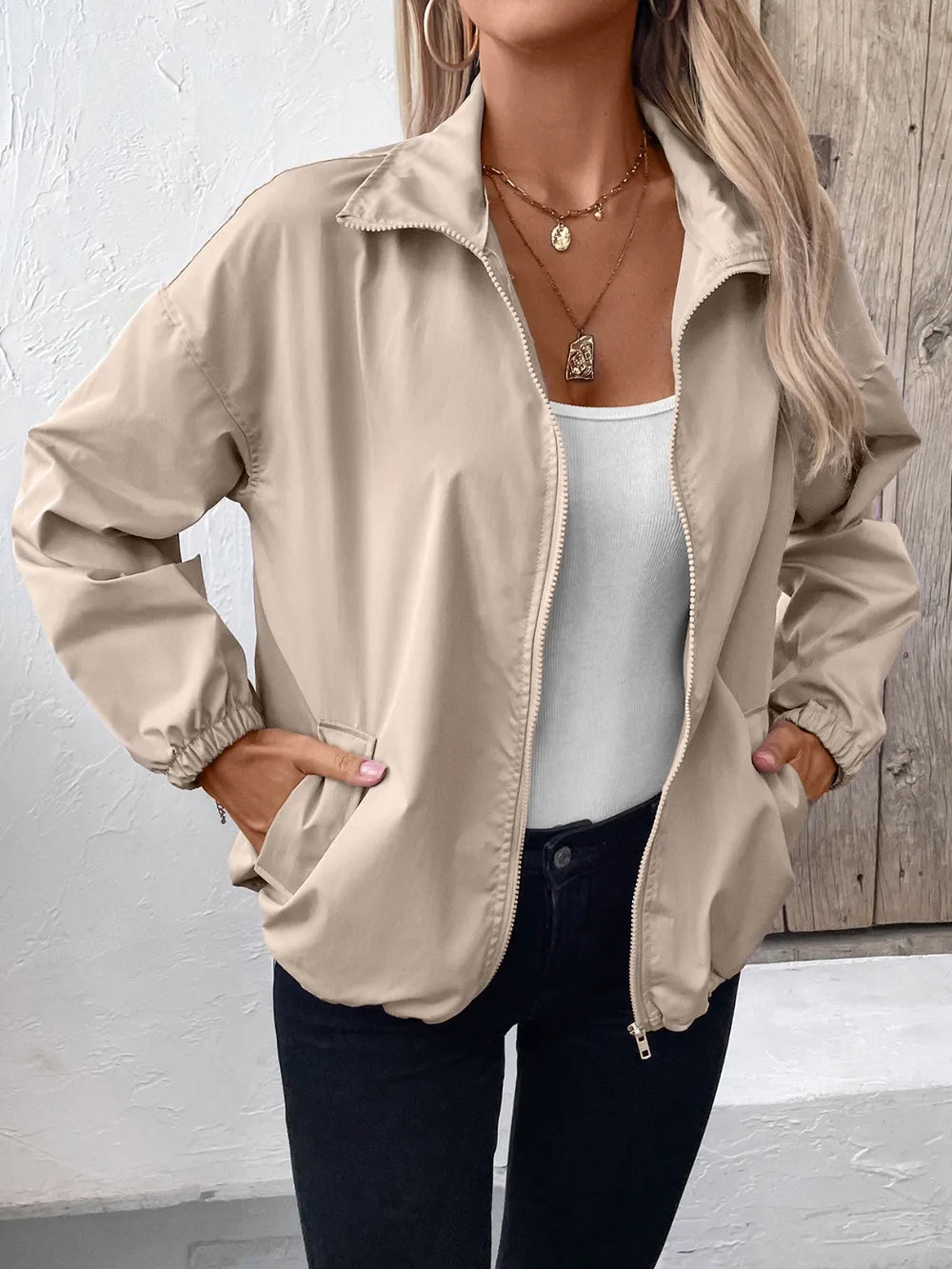 Ivy Lane Pocketed Zip Up Long Sleeve Jacket nicholesgifts