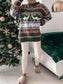 Women Geometric Round Neck Dropped Shoulder Sweater nicholesgifts