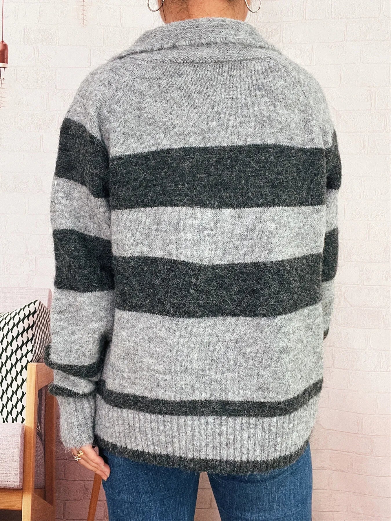 Striped Button-Up Cozy Cardigan