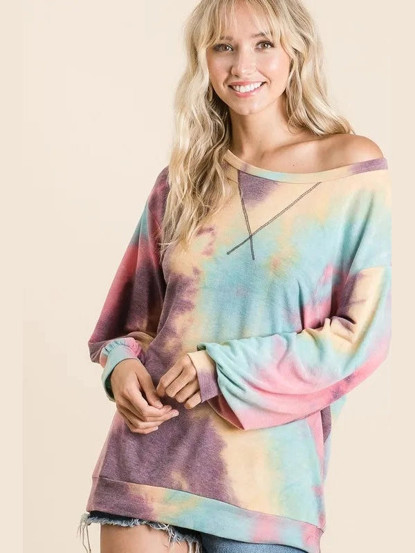 BiBi Tie Dye Print French Terry Sweatshirt NicholesGifts