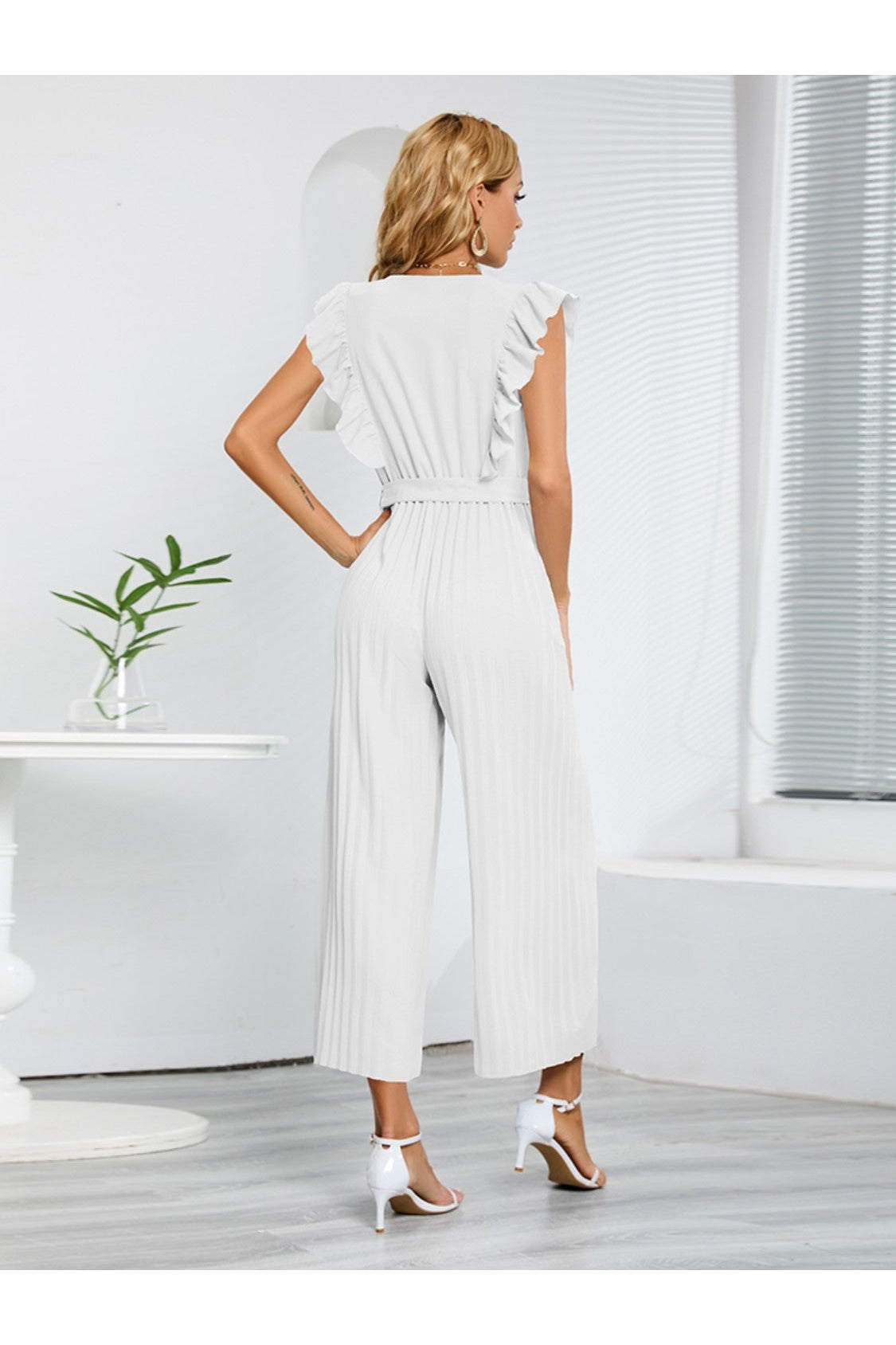 Ruffled Surplice Cap Sleeve Jumpsuit nicholesgifts