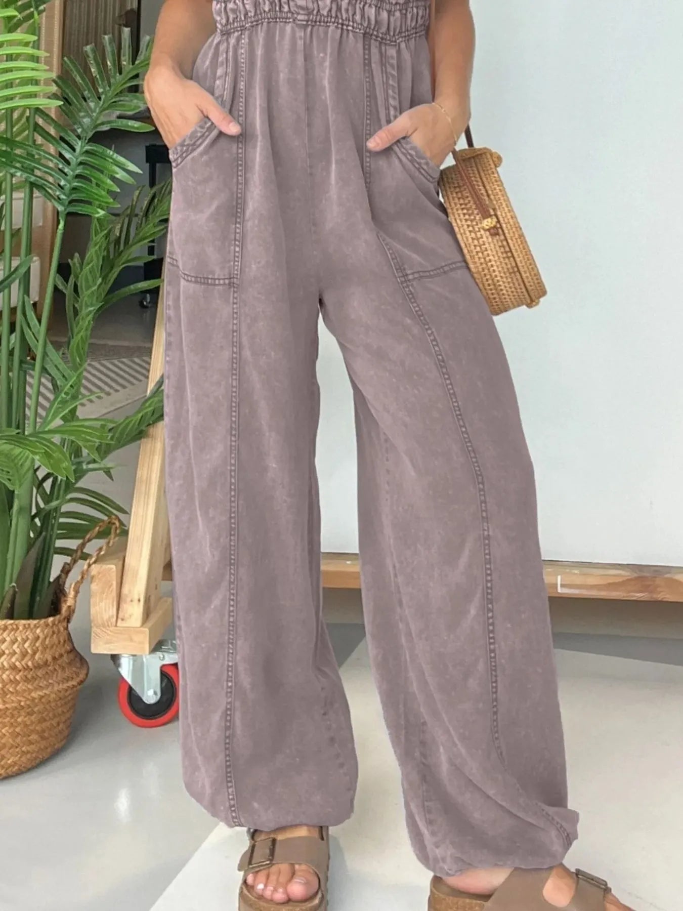 Full Size Wide Leg Spaghetti Strap Jumpsuit Plus Size nicholesgifts