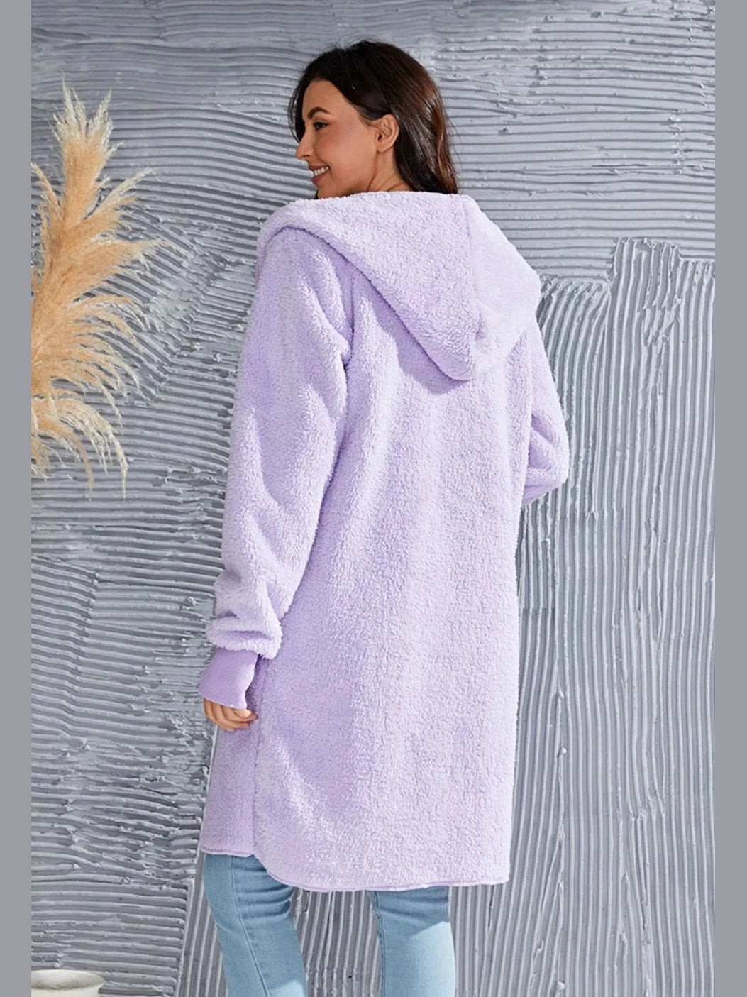 Double Take Full Size Hooded Teddy Bear Jacket with Thumbholes nicholesgifts