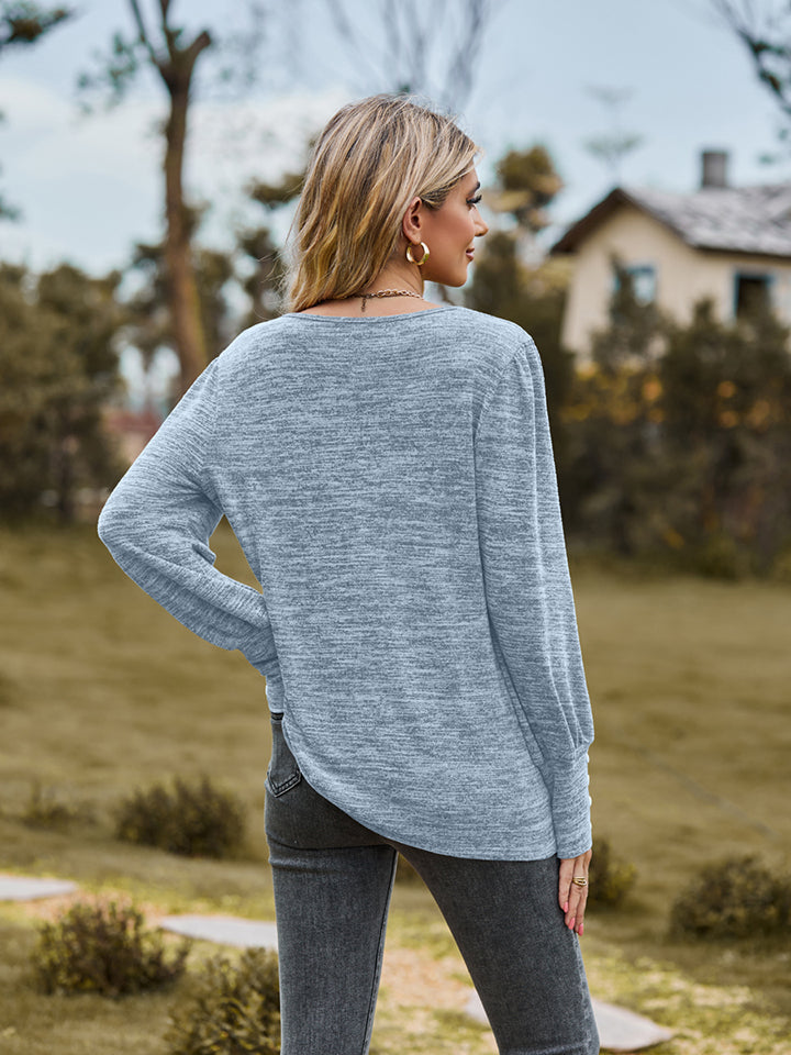 Round Neck Long Sleeve Buttoned T-Shirt NicholesGifts
