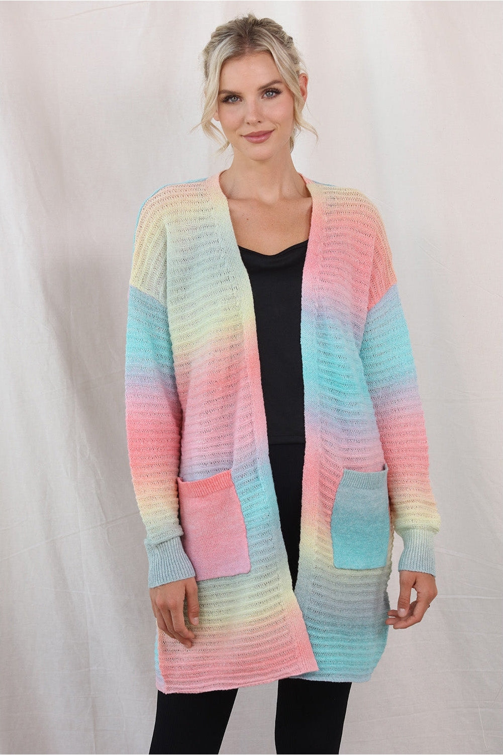 Gradient Dropped Shoulder Longline Cardigan nicholesgifts