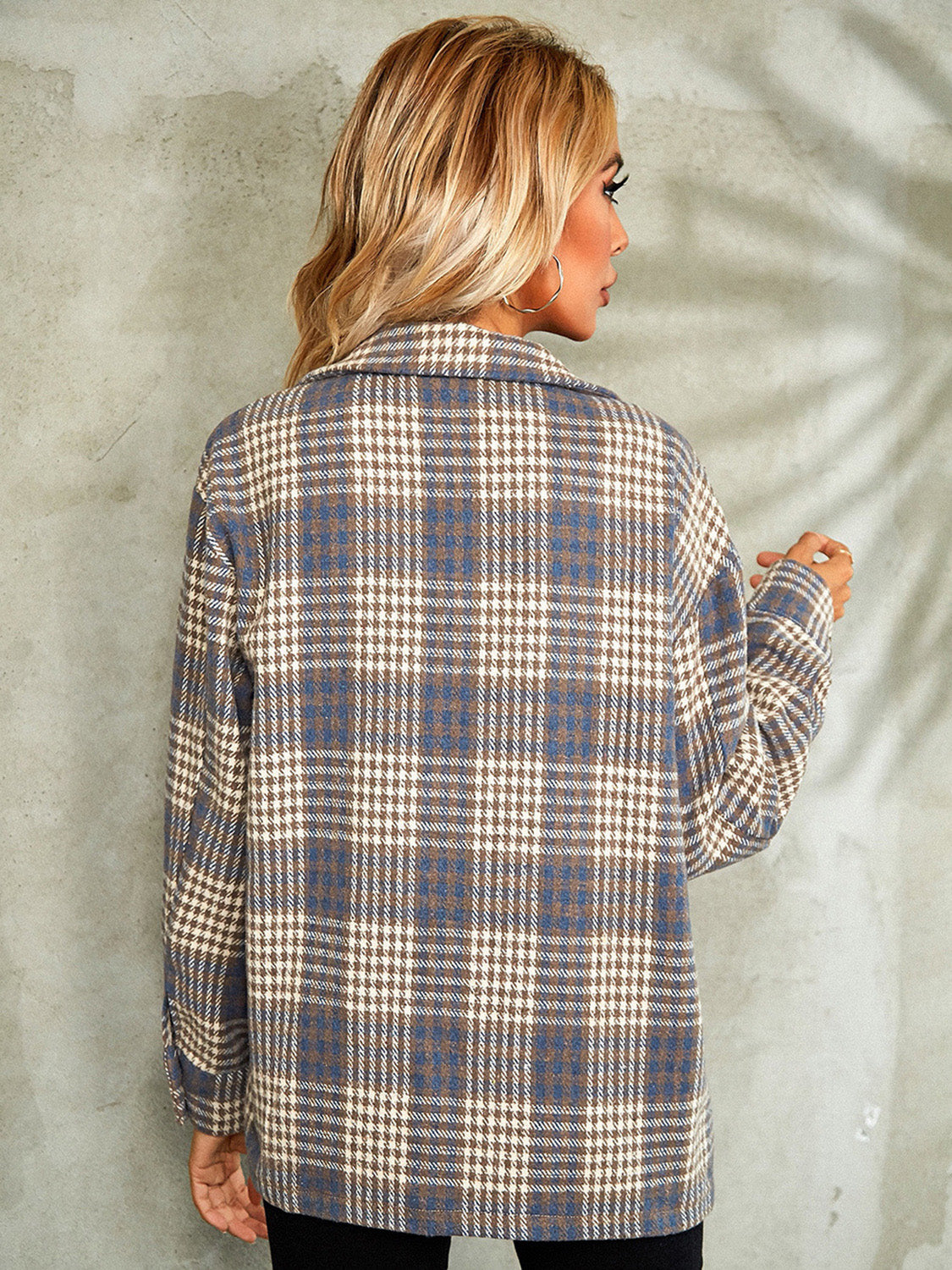 Plaid Button Down Collared Jacket nicholesgifts