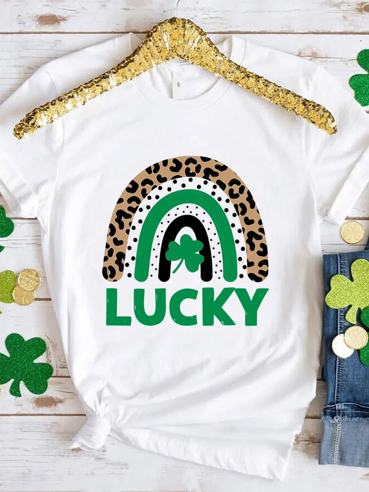 LUCKY Round Neck Short Sleeve T-Shirt Trendsi