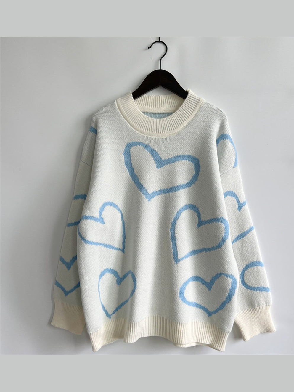 Heart Pattern Long Sleeve Sweater Trendsi