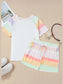 Rainbow Striped Round Neck T Shirt and Shorts Lounge Set nicholesgifts