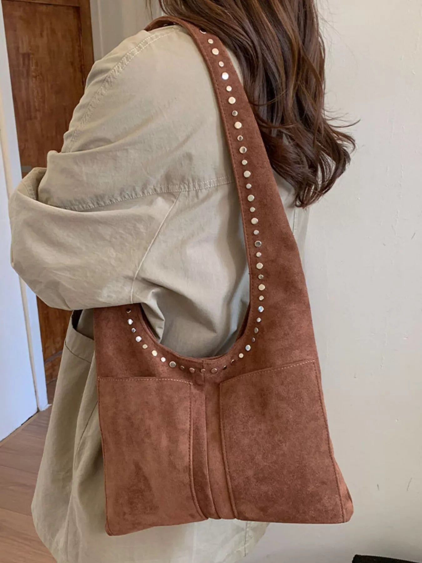 Studded Suede Shoulder Bag nicholesgifts
