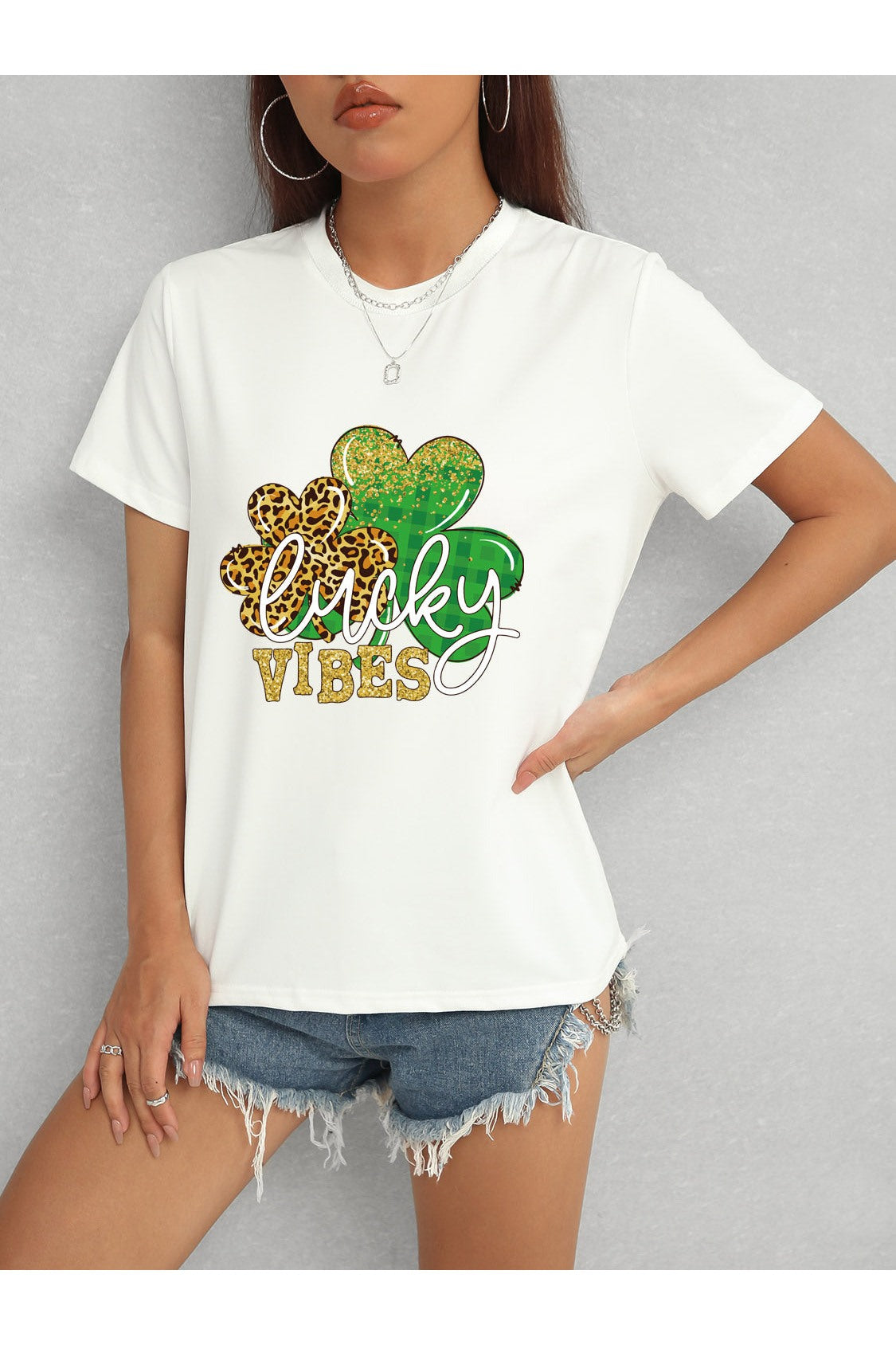 LUCKY VIBES Round Neck Short Sleeve T-Shirt NicholesGifts