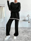 Side Slit Contrast Trim Round Neck Top and Pants Sweater Set nicholesgifts