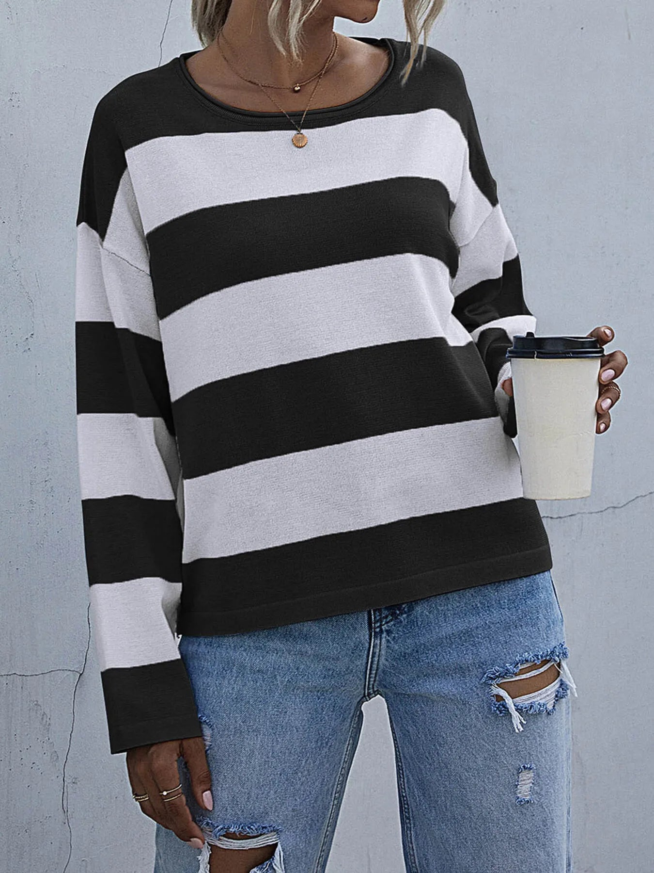 Striped Casual Long Sleeve Knit Top