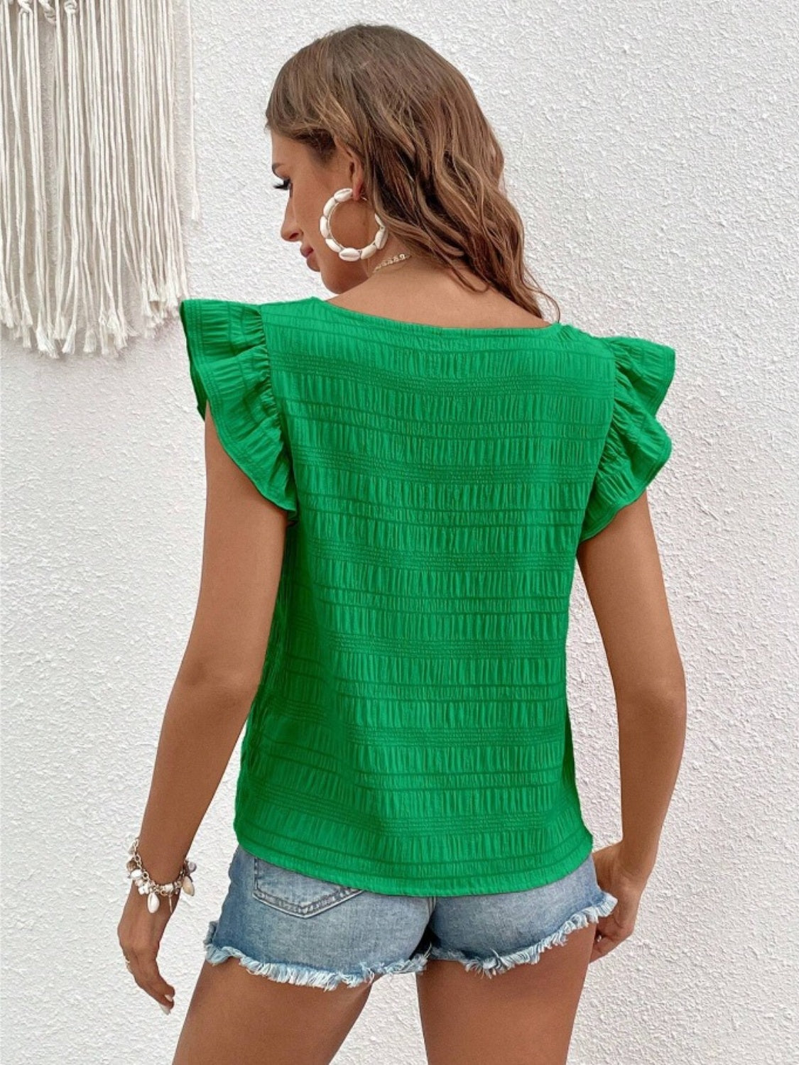 Ruffled Square Neck Cap Sleeve Blouse nicholesgifts