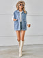 Women Pocketed Button Up Sleeveless Denim Jacket nicholesgifts