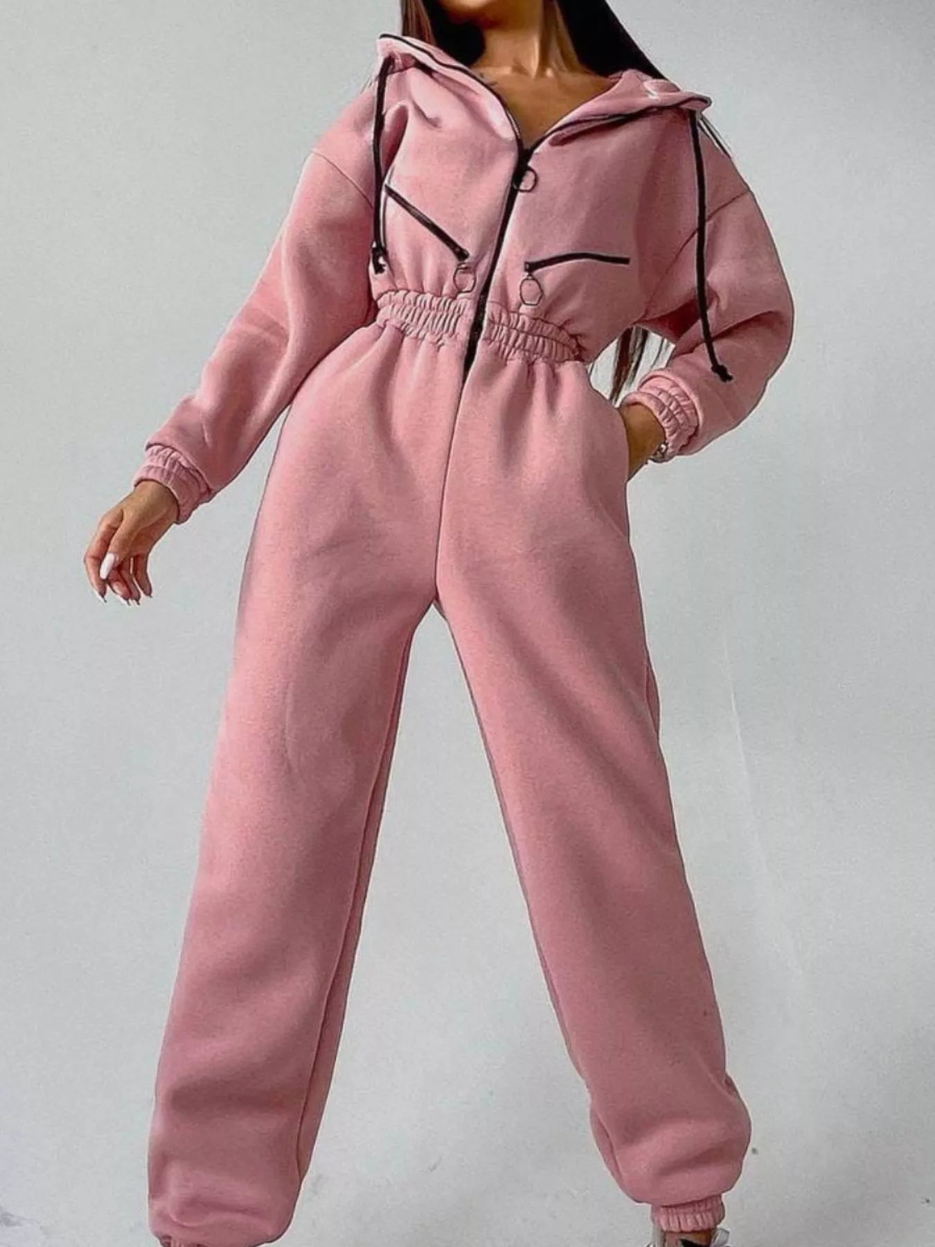 Hooded Zip-Up Long Sleeve Jumpsuit nicholesgifts