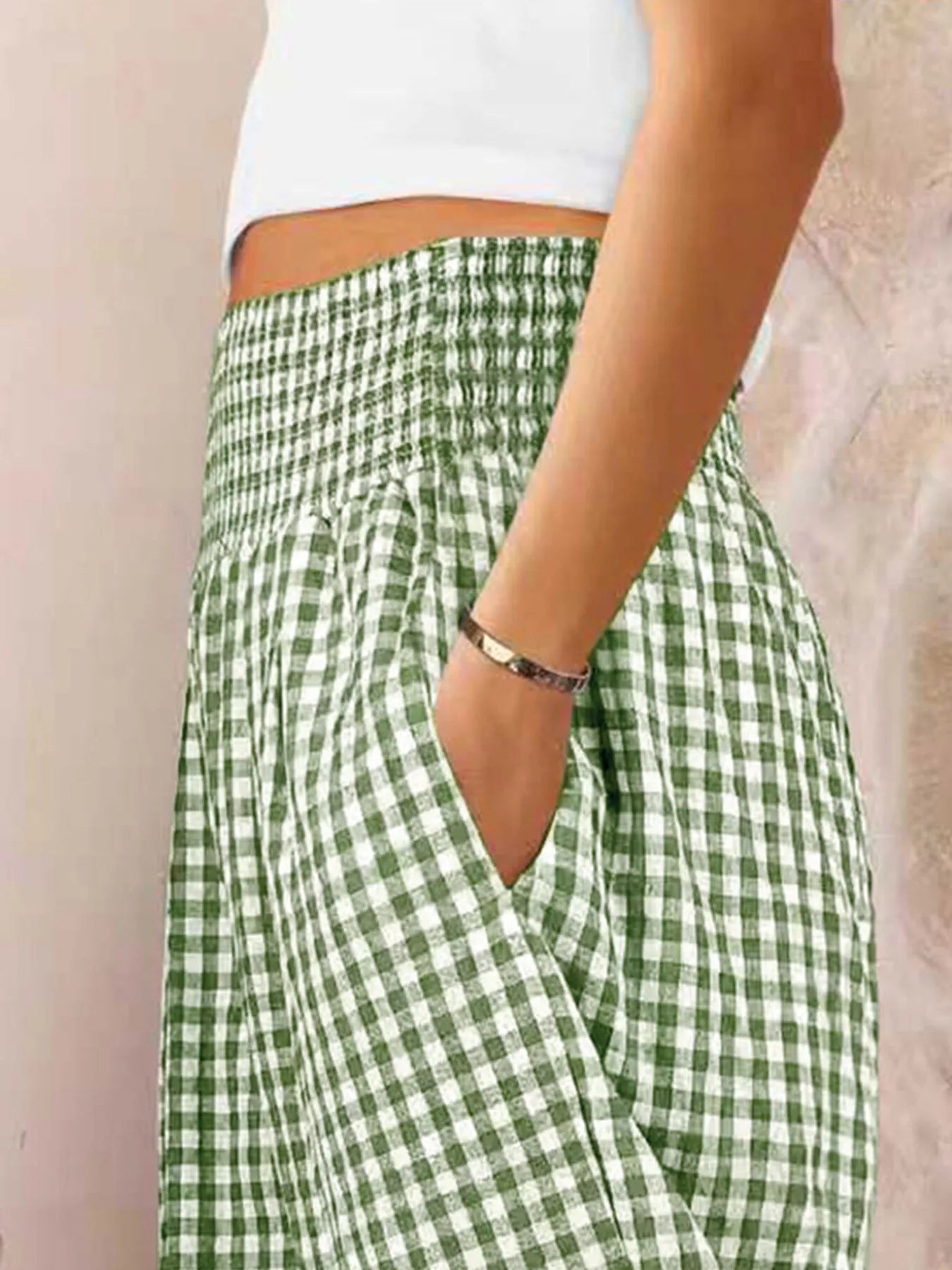 Women Gingham High-Waisted Wide Leg Pants nicholesgifts