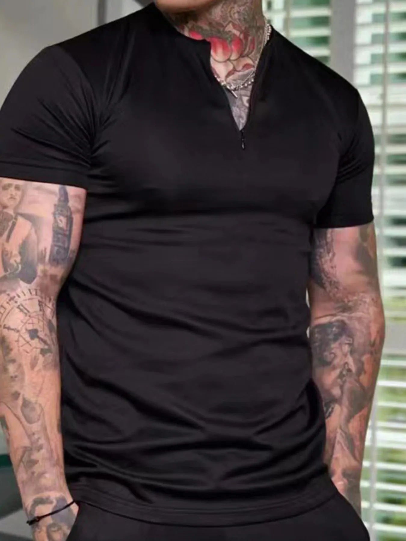Men's Notched Short Sleeve Active T-Shirt Trendsi