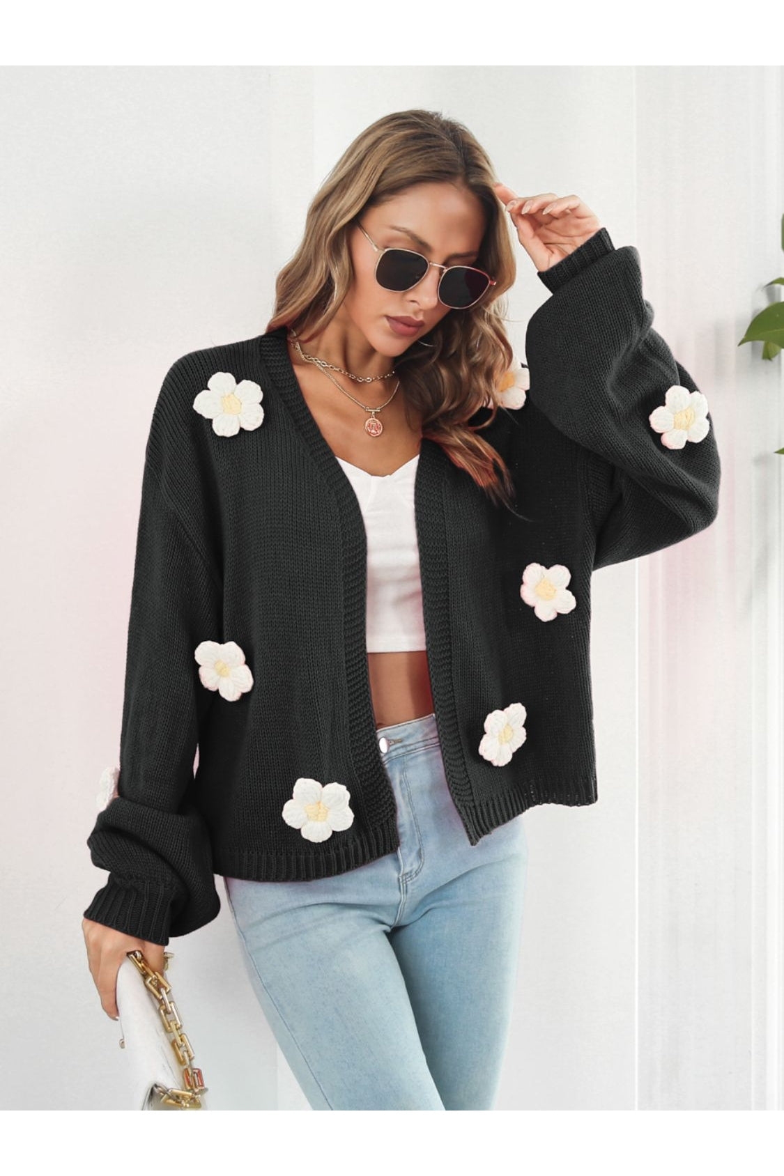 Floral Open Front Long Sleeve Cardigan nicholesgifts