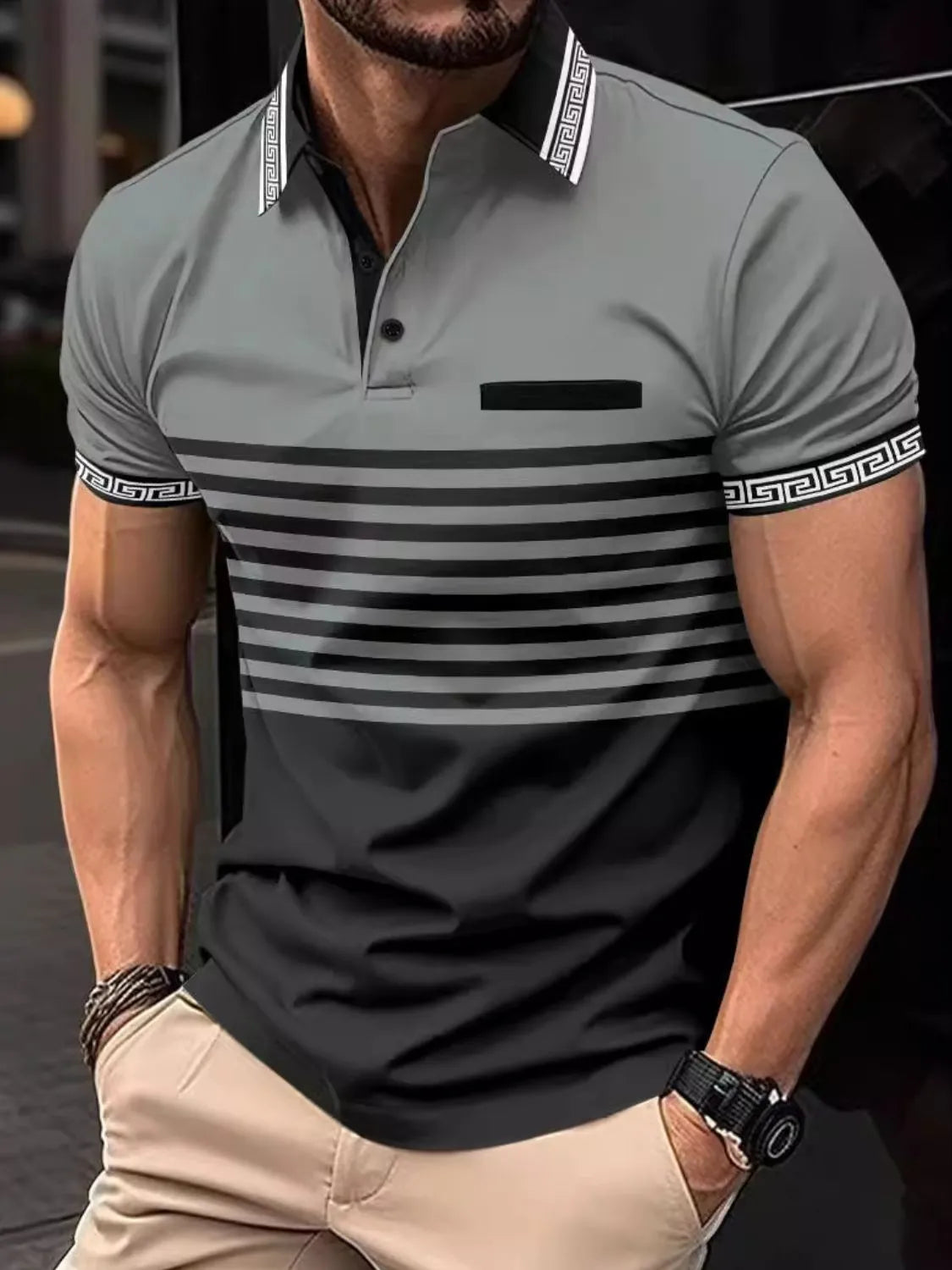 Men's Full Size Striped Collared Neck Short Sleeve Polo Plus Size NicholesGifts