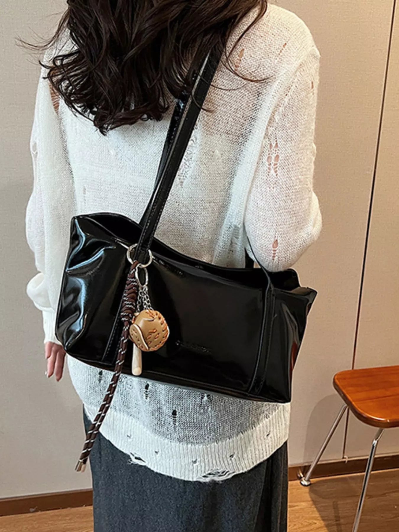 Solid Color Leather Shoulder Bag nicholesgifts