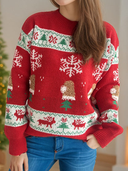 Christmas Element Round Neck Long Sleeve Sweater nicholesgifts