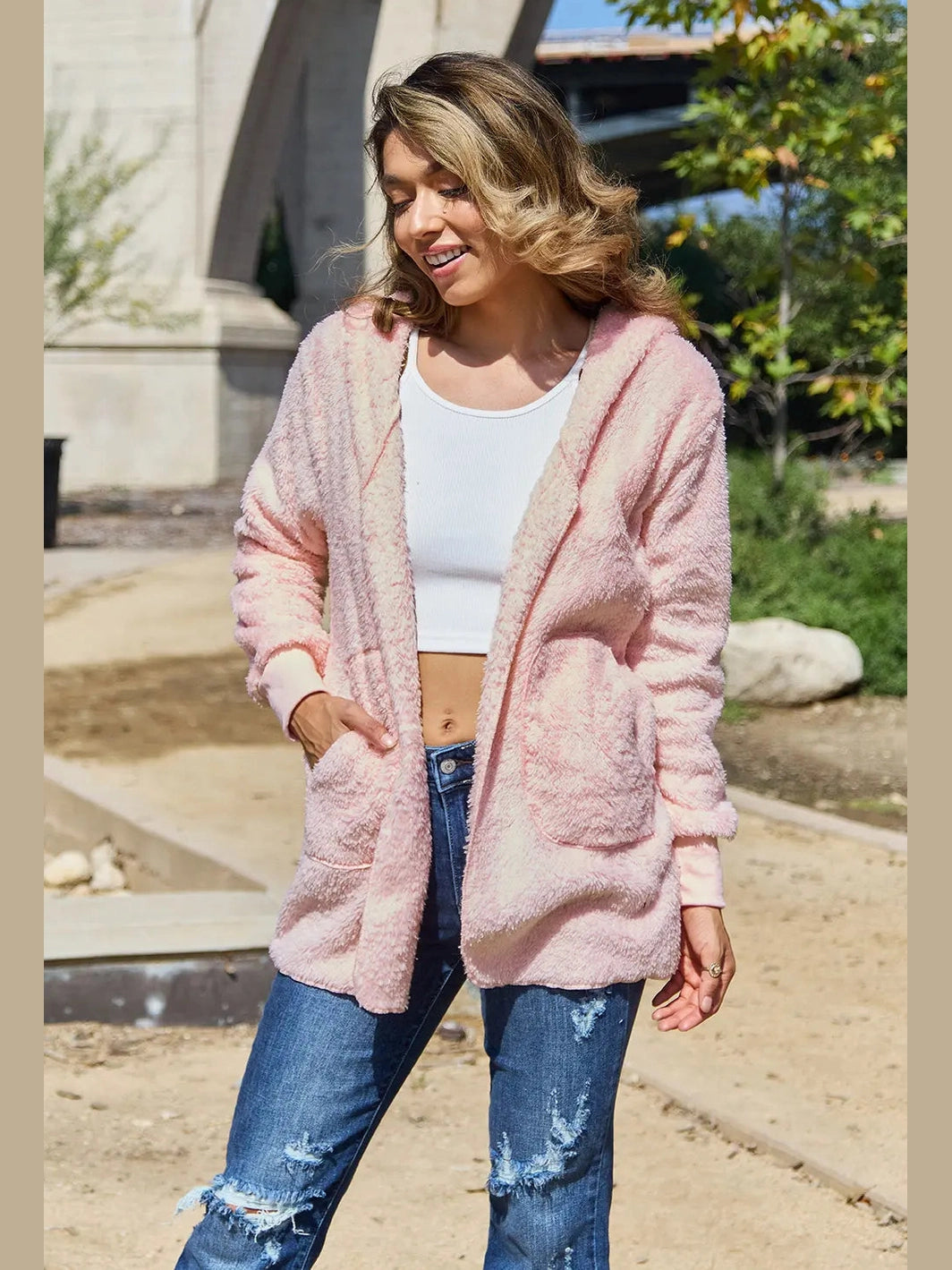 Full Size Teddy Hooded Jacket with Pockets nicholesgifts