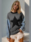 Women Double Take Full Size Star Pattern Raw Edge Long Sleeve Sweater nicholesgifts