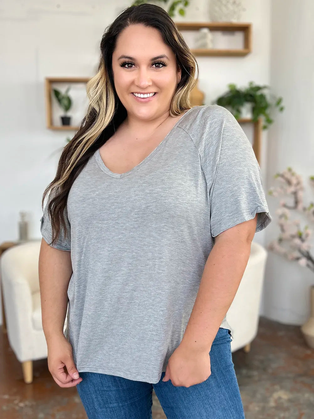 Basic Bae Full Size Bamboo Slit V-Neck Short Sleeve T-Shirt NicholesGifts