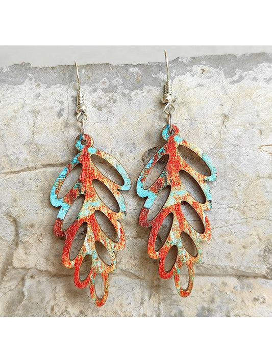 Leaf Shape Wooden Dangle Earrings nicholesgifts