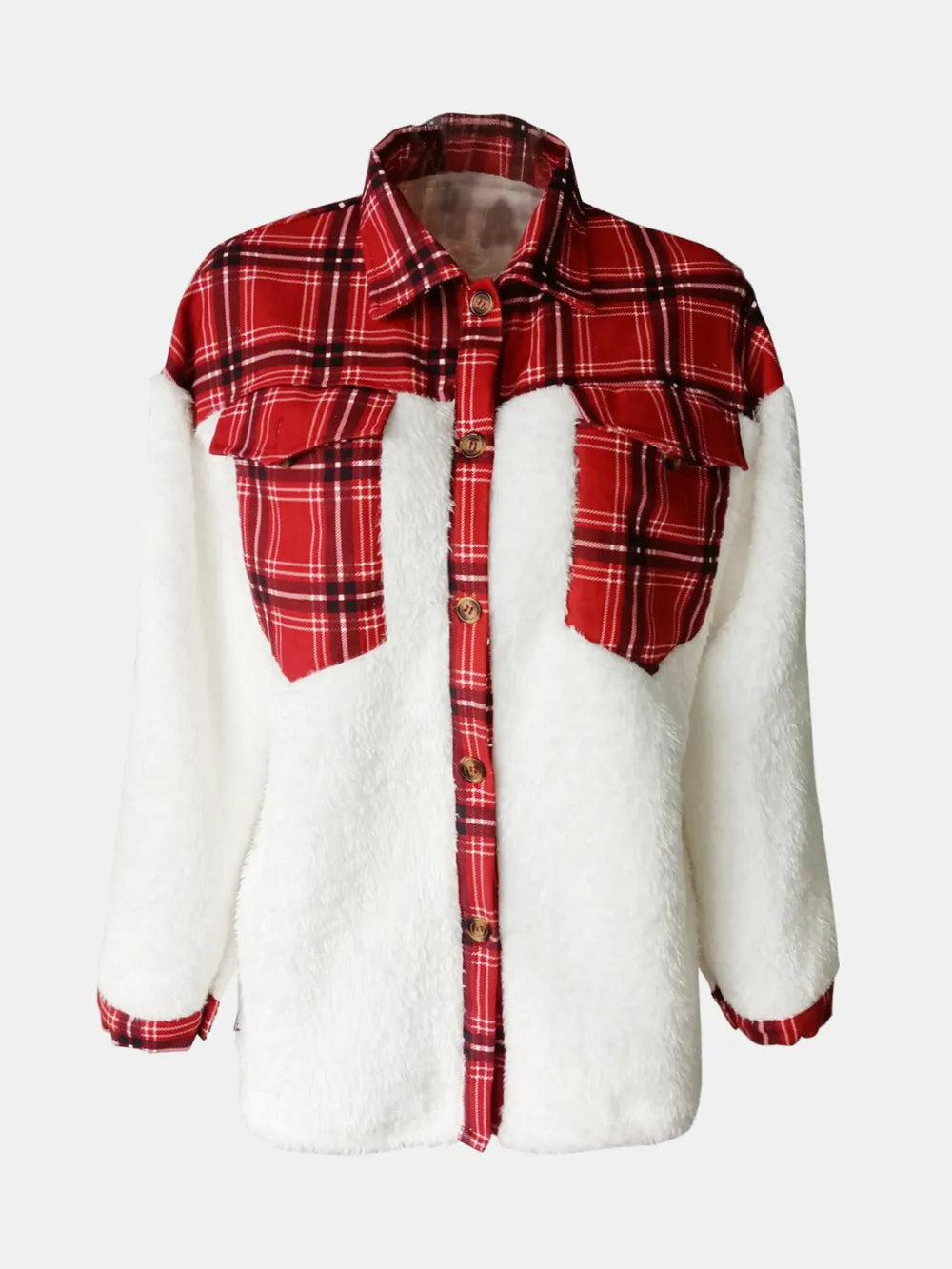 Fuzzy Button Up Long Sleeve Jacket nicholesgifts