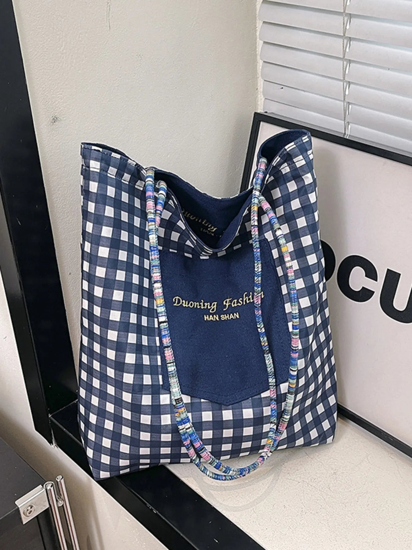 Gingham Pattern Tote Bag Trendsi