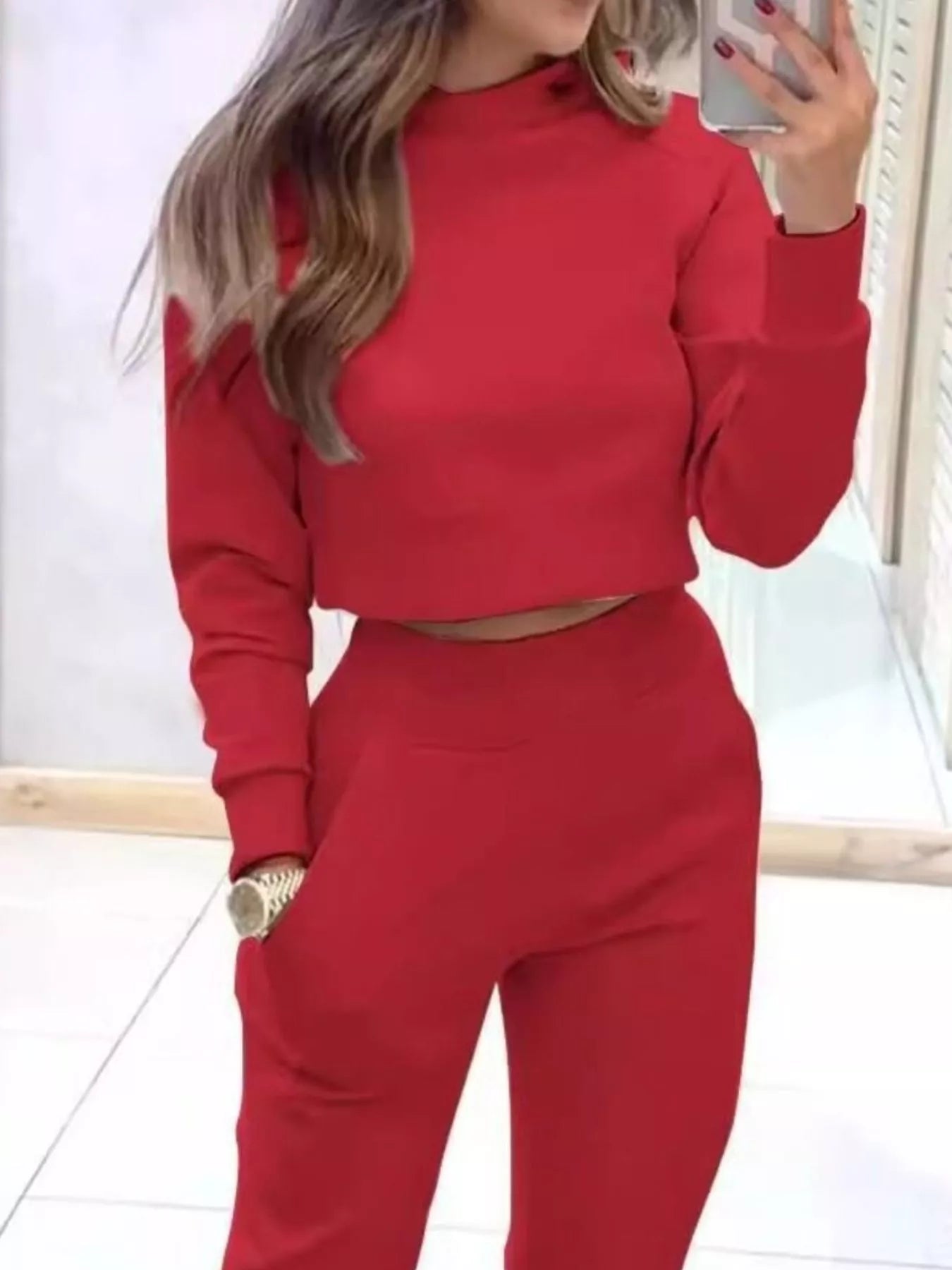 Casual Chic Cropped Sweatshirt and Jogger Set nicholesgifts