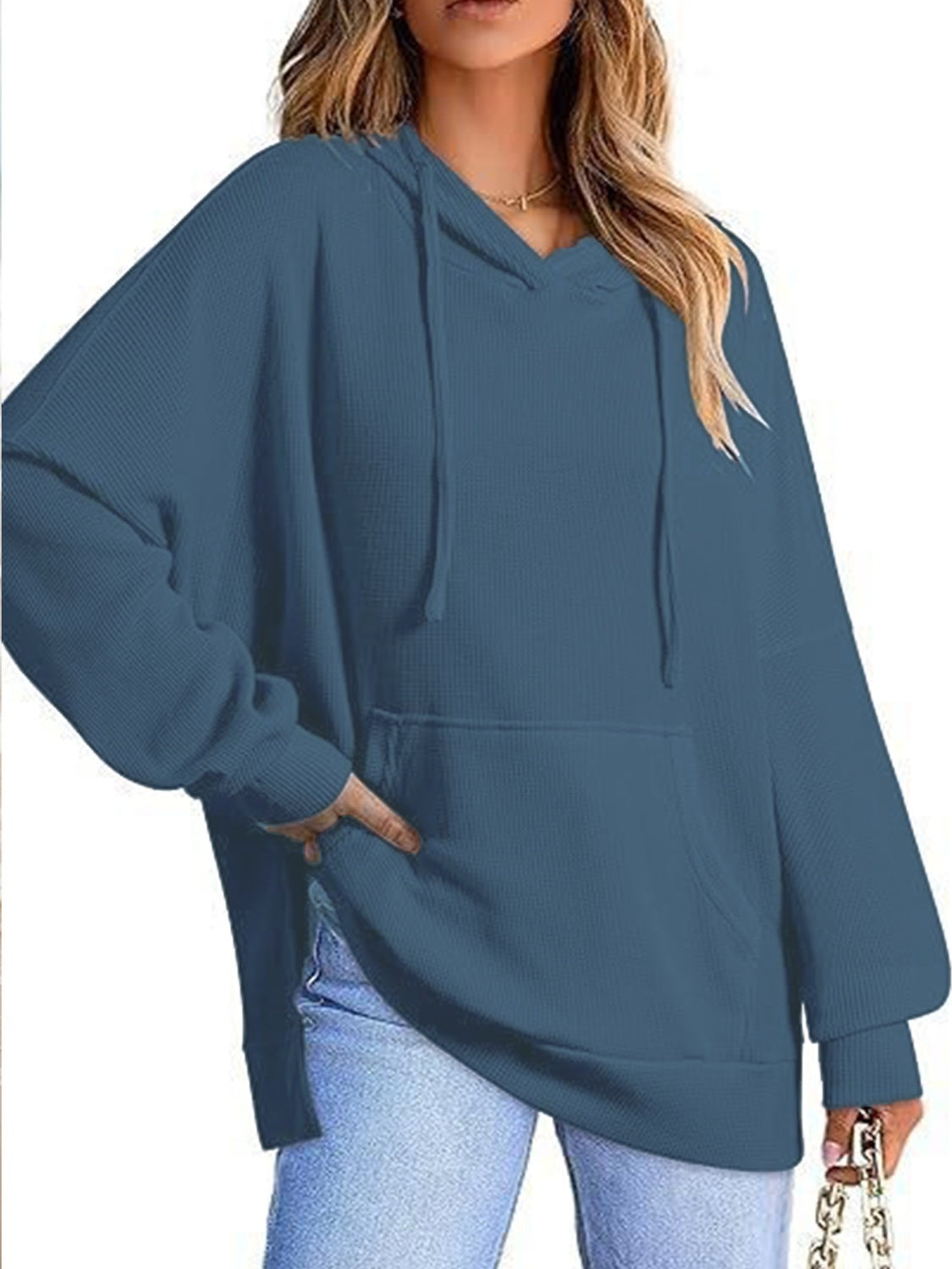 NicholesGifts Women Drawstring Slit Long Sleeve Hoodie NicholesGifts