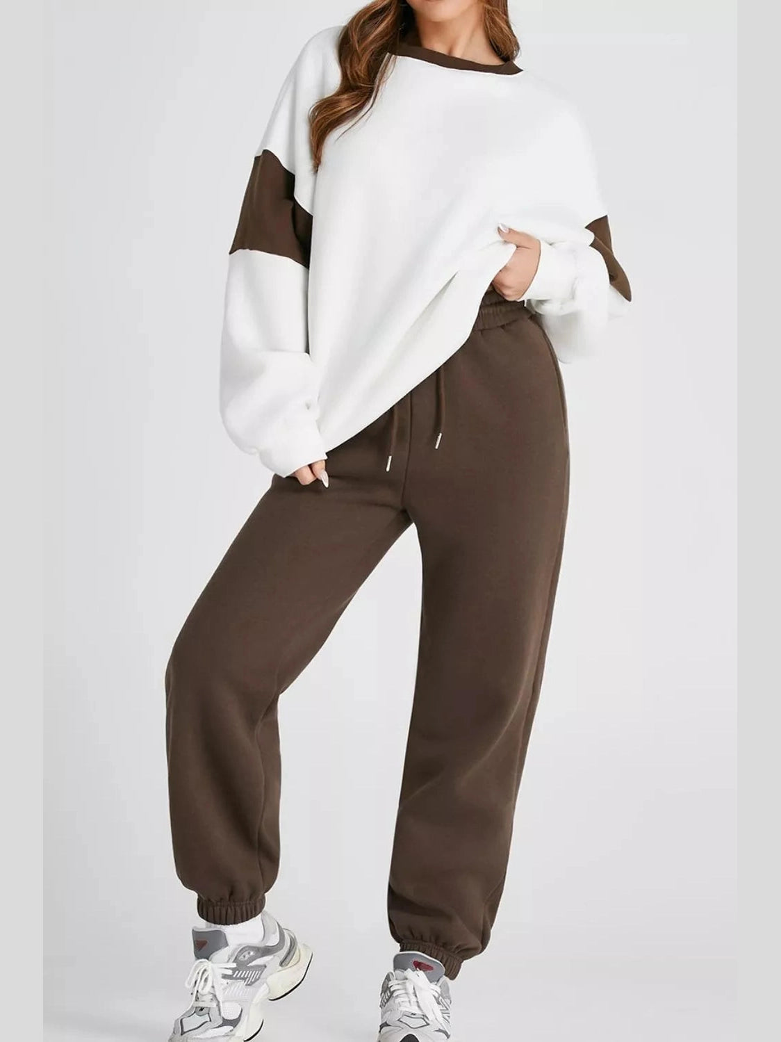 Drop Shoulder Loose Sweatshirt and Joggers Active Set nicholesgifts