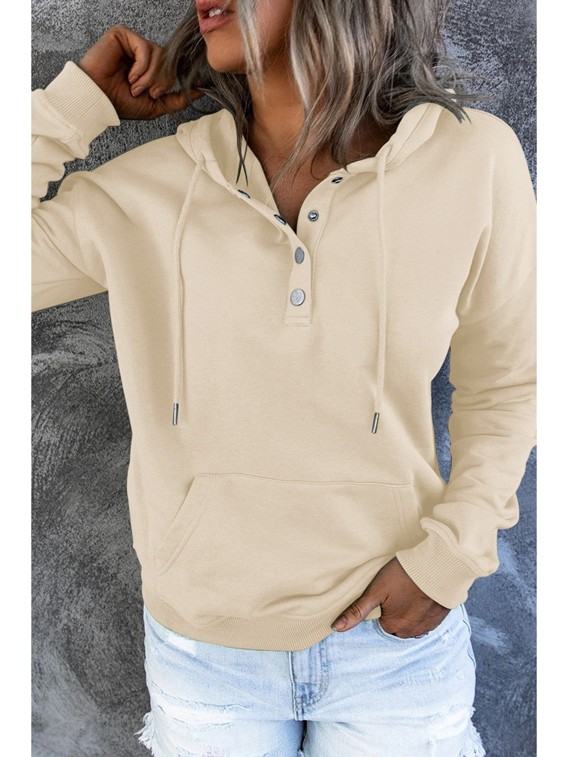 Dropped Shoulder Long Sleeve Hoodie with Pocket nicholesgifts