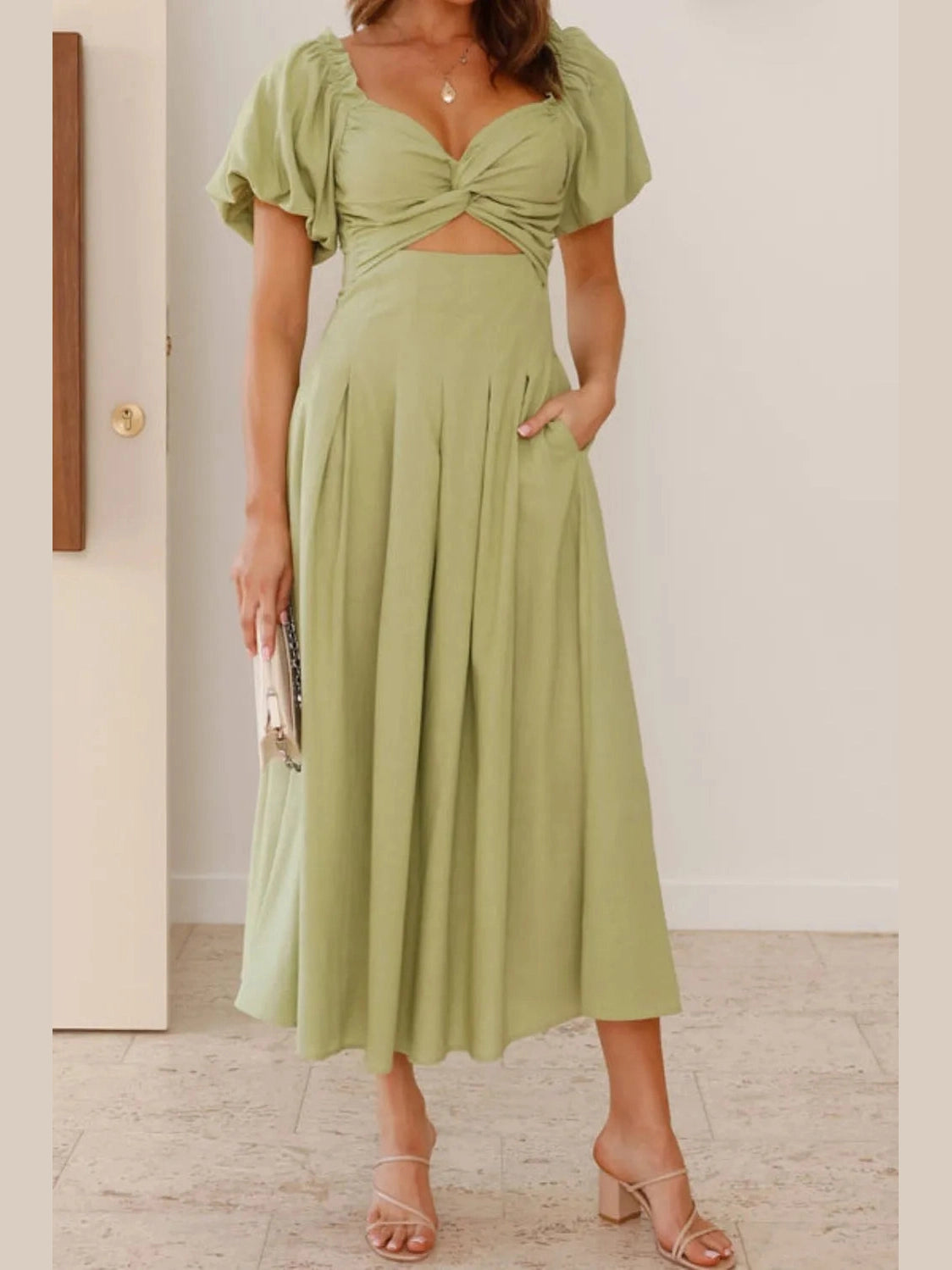 Sweetheart Neck Puff Sleeve Dress NicholesGifts