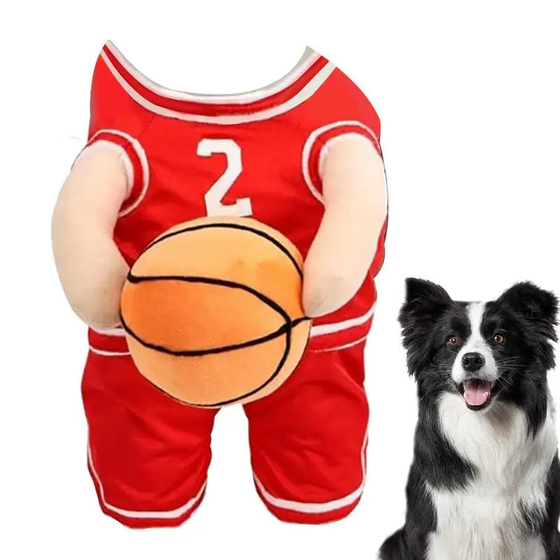 Adorable Basketball Player Dog Costume with Ball - Perfect for Halloween and Cosplay!