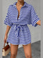 Striped Collared Neck Tie Waist Romper nicholesgifts