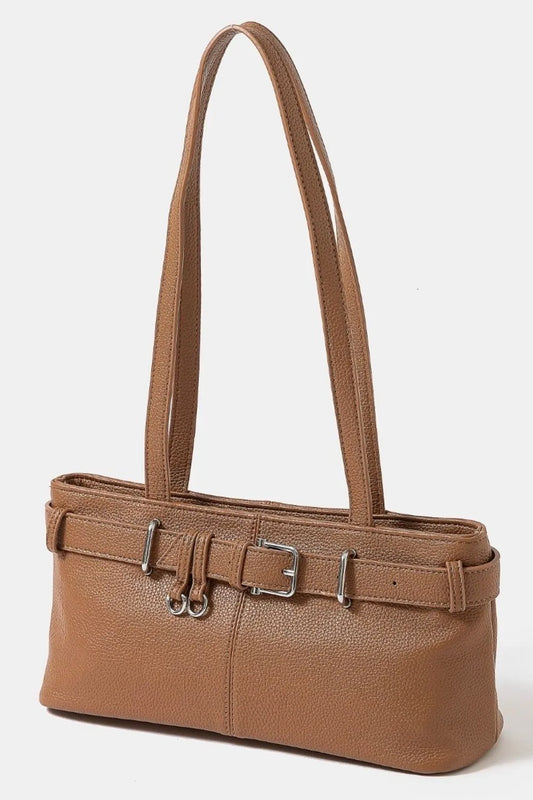 Fame Belt Strap Textured Faux Leather Shoulder Bag Trendsi
