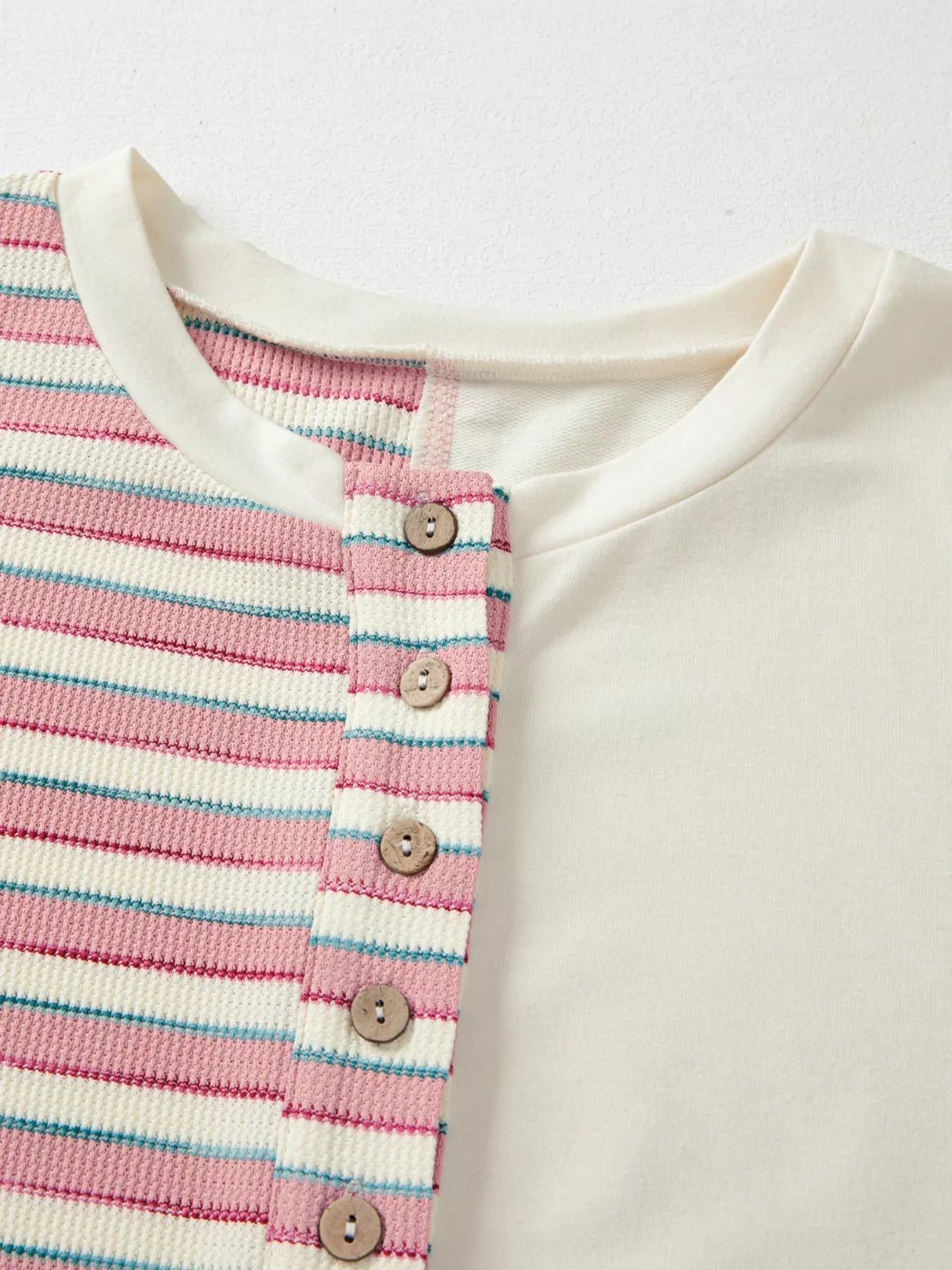 Stripe Stitched Detail Color Block Patchwork Oversized Top Trendsi