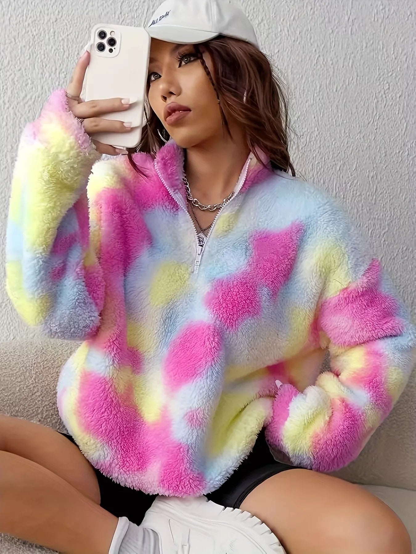 Tie-Dye Fuzzy Quarter Zip Sweatshirt nicholesgifts