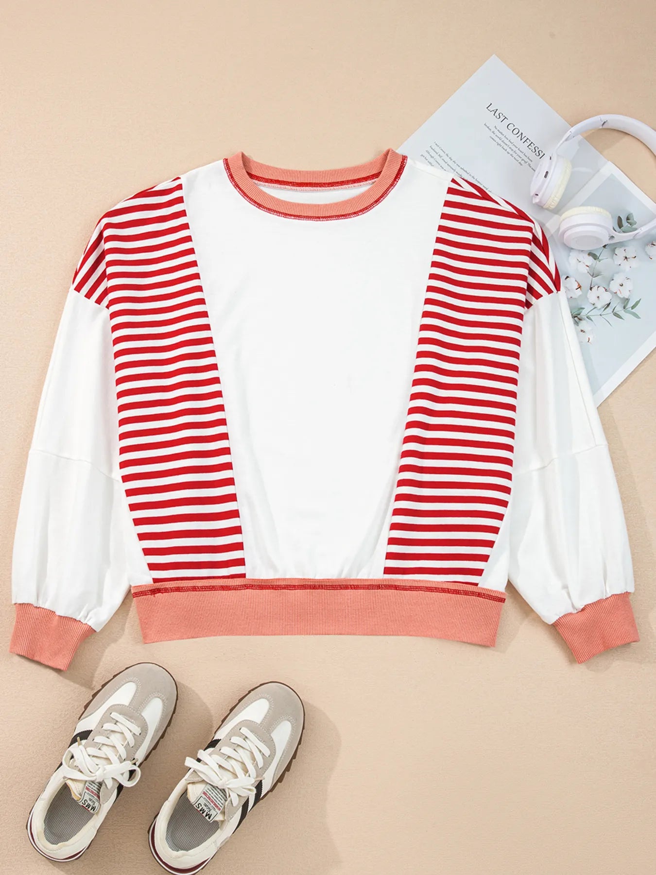 Stripe Color Block Contrast Stitching Oversize Sweatshirt