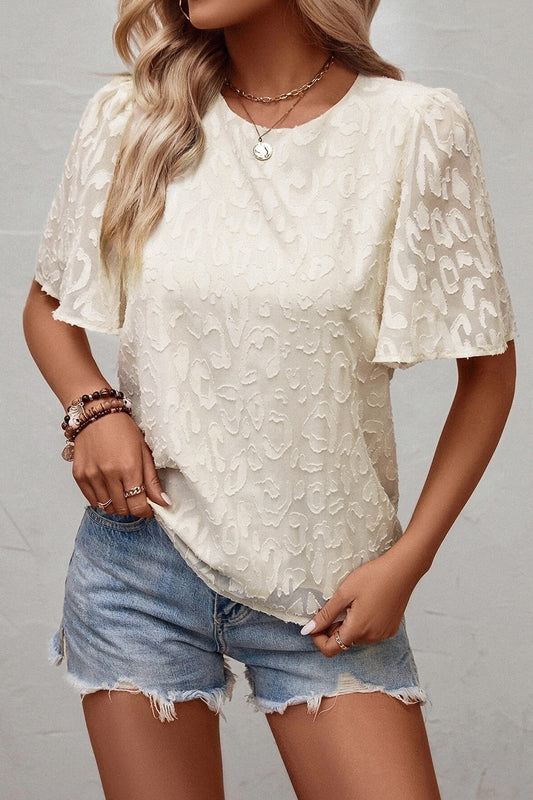 Women Ivory Colored Round Neck Half Sleeve Blouse nicholesgifts