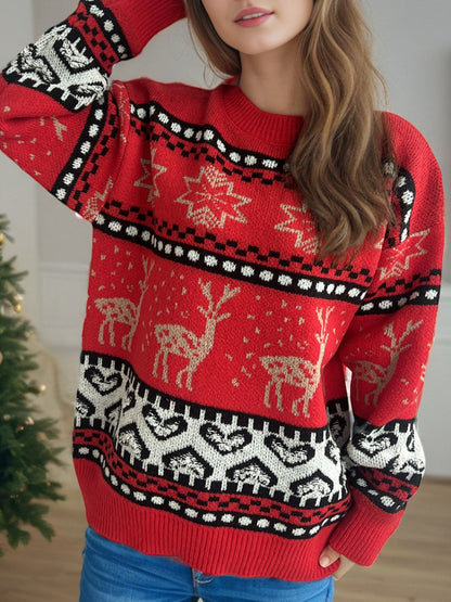 Christmas Element Round Neck Long Sleeve Sweater nicholesgifts