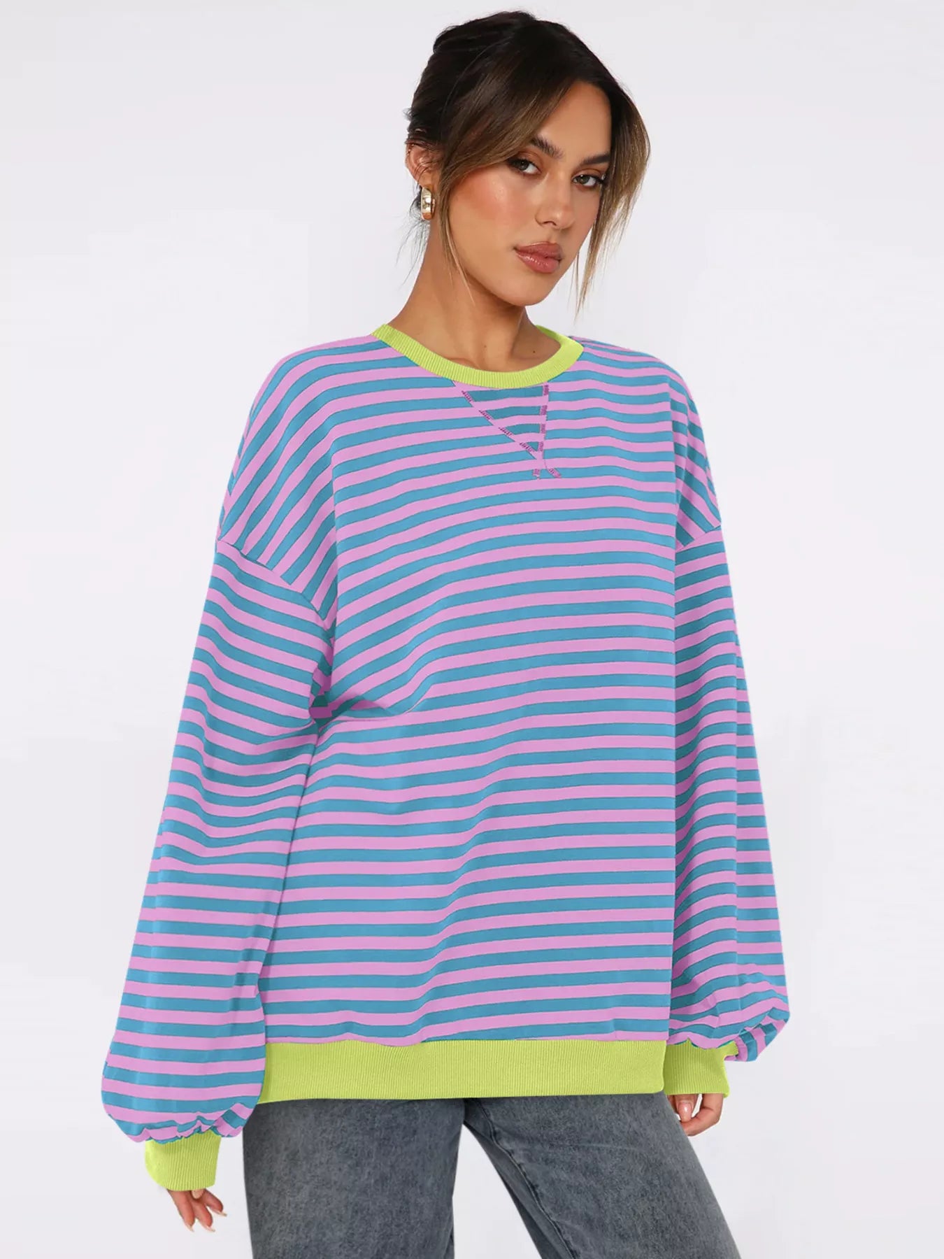 Striped Round Neck Long Sleeve Sweatshirt nicholesgifts