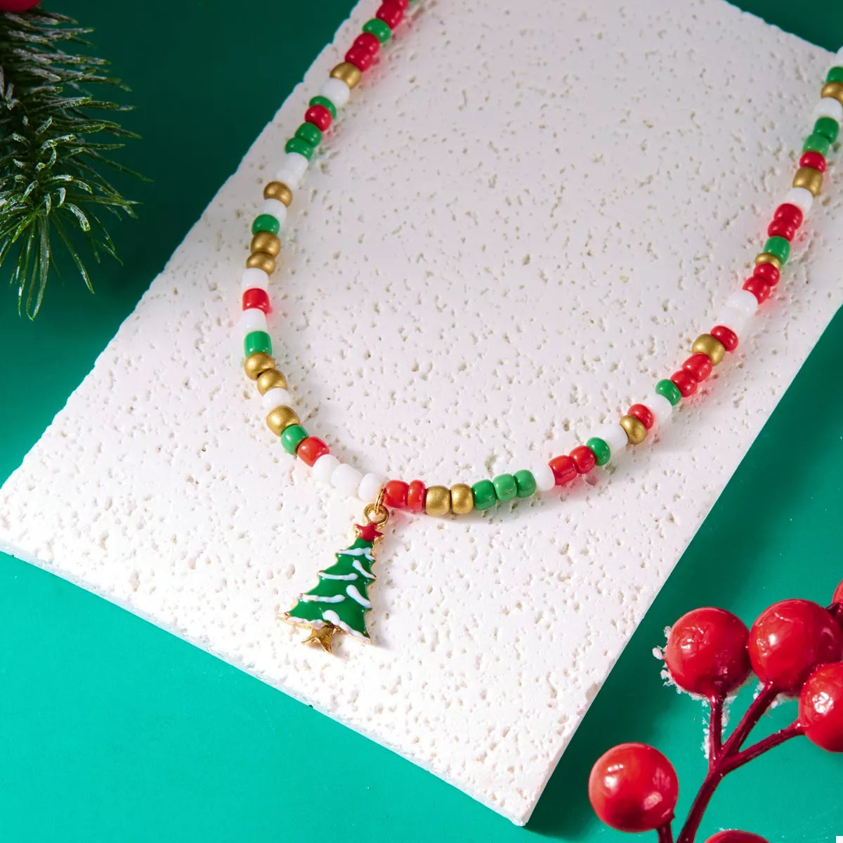 Christmas Themed Beaded Pendant Necklace Trendsi