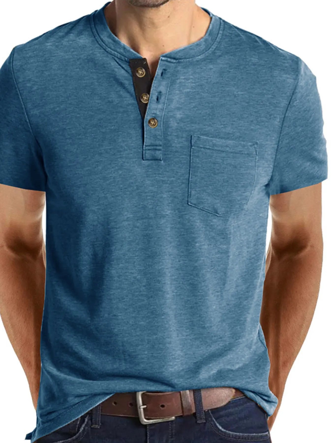 Men's Full Size Classic Henley Pocket Polo T-Shirt Plus Size NicholesGifts