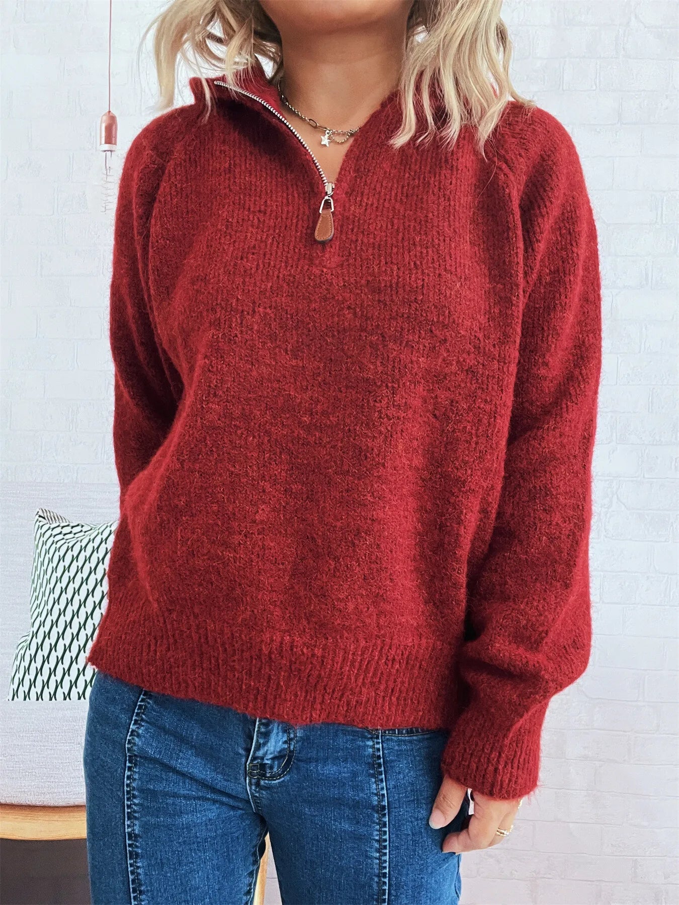Quarter Zip Ribbed Hem Sweater