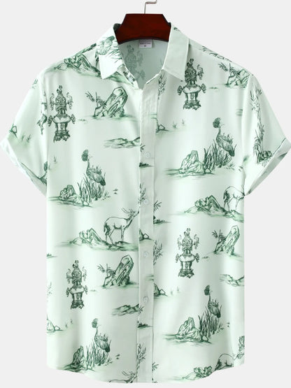 Men's Plus Size Printed Short Sleeve Button-Up Shirt nicholesgifts
